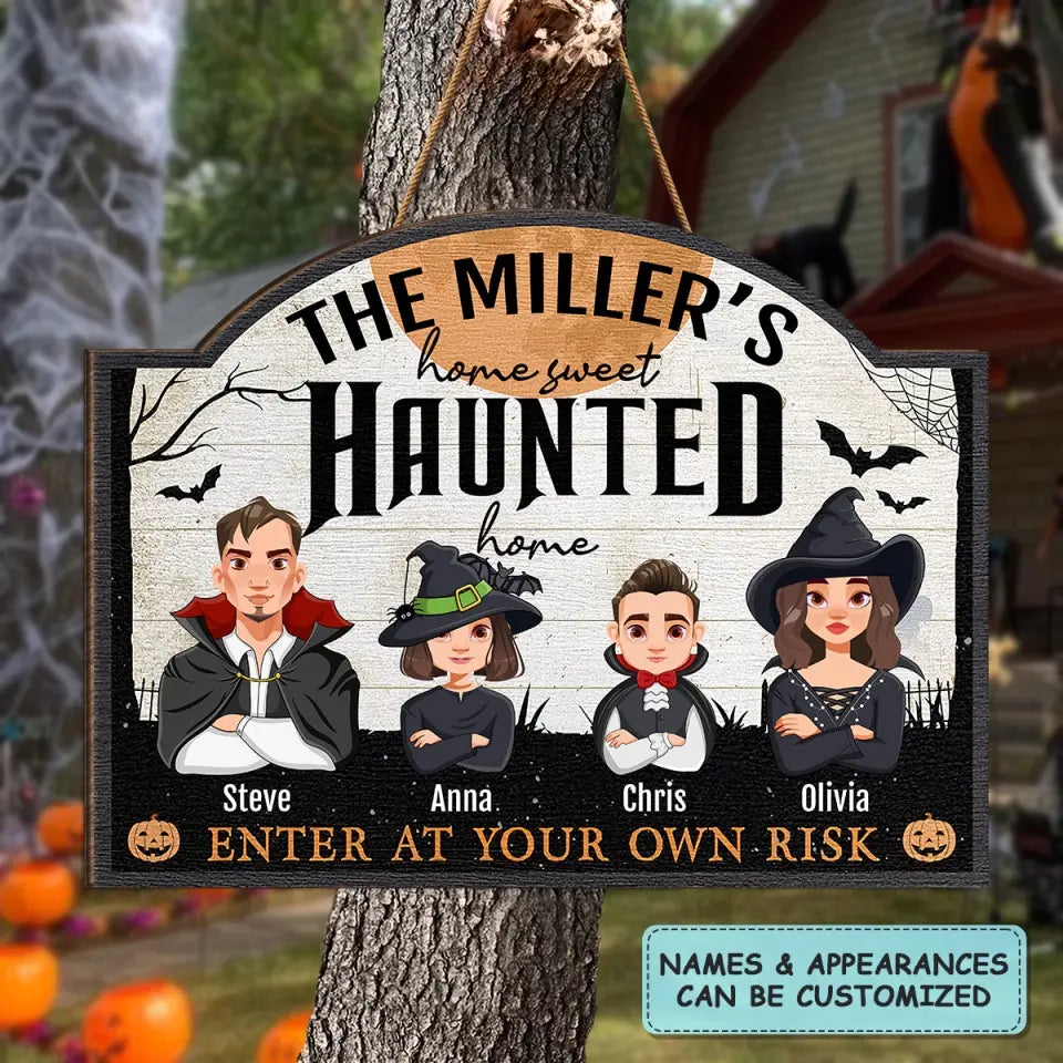 Home Sweet Haunted Home - Personalized Custom Door Sign - Halloween Gift For Family