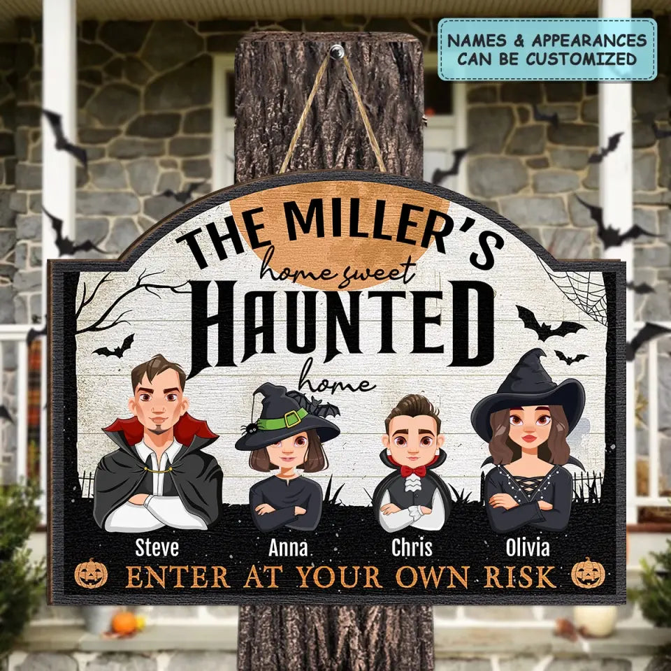 Home Sweet Haunted Home - Personalized Custom Door Sign - Halloween Gift For Family