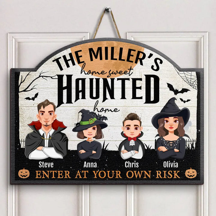 Home Sweet Haunted Home - Personalized Custom Door Sign - Halloween Gift For Family