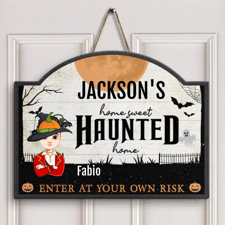 Home Sweet Haunted Home - Personalized Custom Door Sign - Halloween Gift For Family