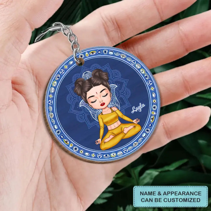 Personalized Custom Wooden Keychain - Birthday Gift For Yoga Lover - Just Breathe