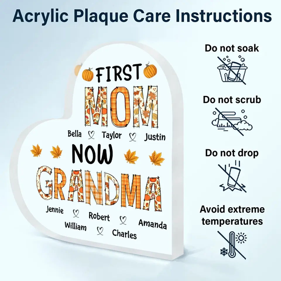 Personalized Custom Heart-shaped Acrylic Plaque - Mother's Day Gift For Mom, Grandma - First Mom Now Grandma Fall