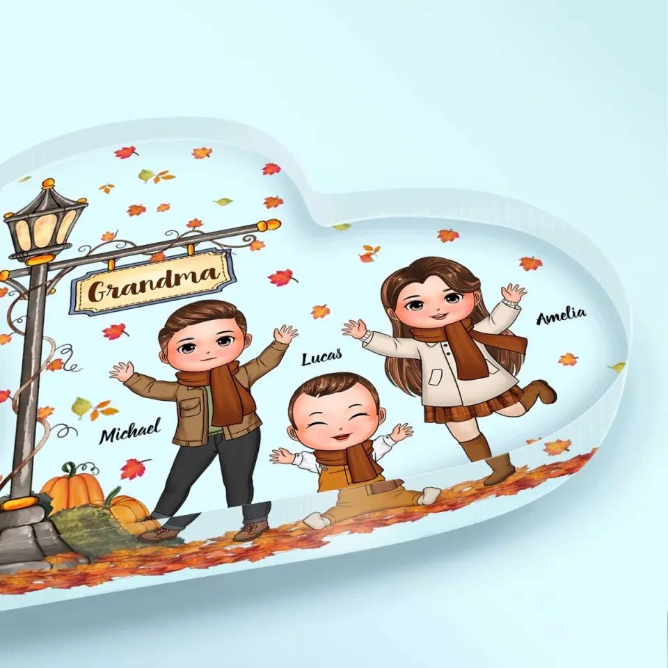 Personalized Custom Heart-shaped Acrylic Plaque - Mother's Day Gift For Mom, Grandma - Grandma Fall With Grandkids