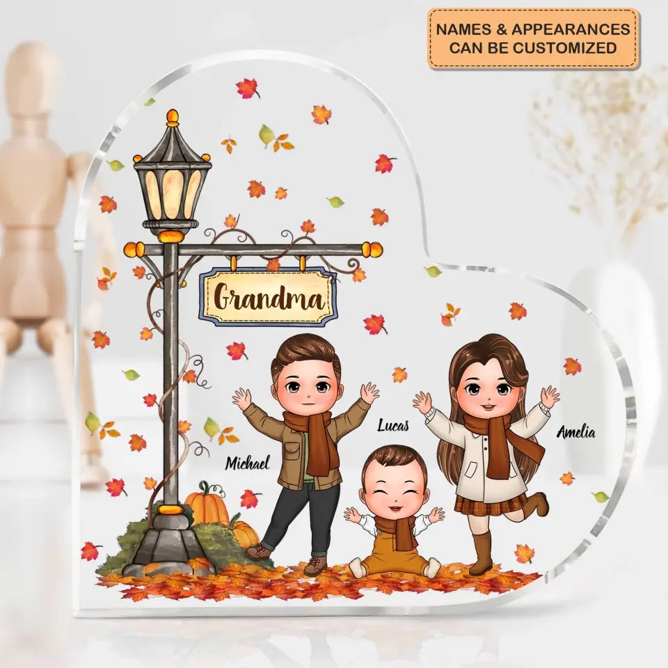 Personalized Custom Heart-shaped Acrylic Plaque - Mother's Day Gift For Mom, Grandma - Grandma Fall With Grandkids