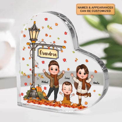 Personalized Custom Heart-shaped Acrylic Plaque - Mother's Day Gift For Mom, Grandma - Grandma Fall With Grandkids