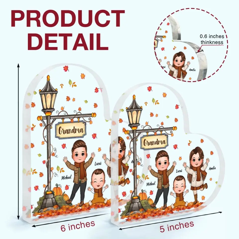 Personalized Custom Heart-shaped Acrylic Plaque - Mother's Day Gift For Mom, Grandma - Grandma Fall With Grandkids