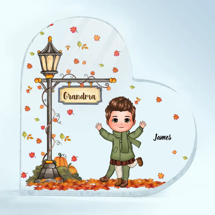 Personalized Custom Heart-shaped Acrylic Plaque - Mother's Day Gift For Mom, Grandma - Grandma Fall With Grandkids