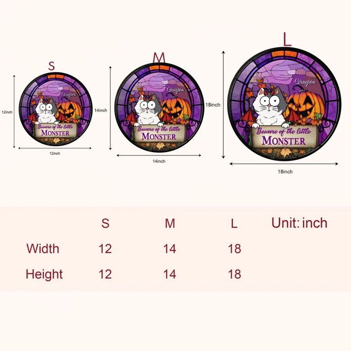 Beware Of The Little Monster - Personalized Custom Door Sign - Halloween Gift For Cat Lover, Cat Mom, Cat Dad