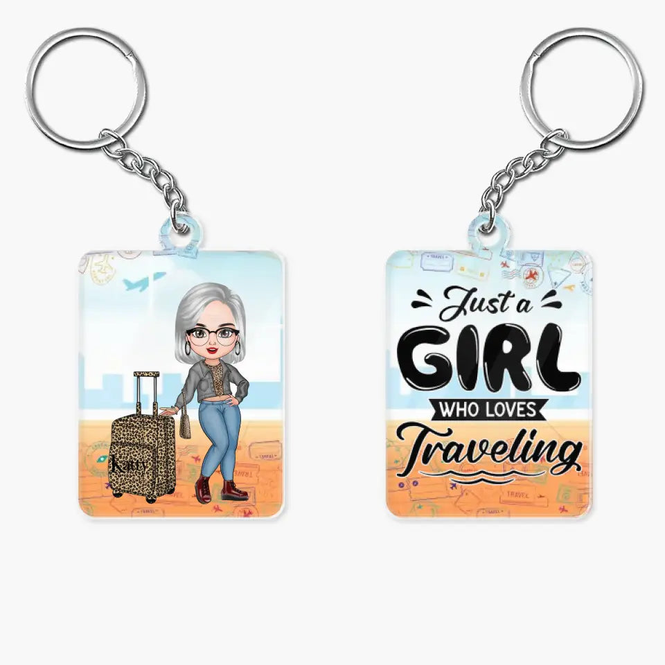 Personalized Custom Keychain - Summer, Vacation Gift For Traveling Lover - Just A Girl Who Loves Traveling