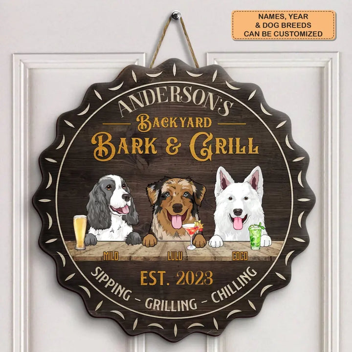 Personalized Custom Door Sign - Welcoming Gift For Dog Lover, Dog Mom, Dog Dad - Bark & Grill