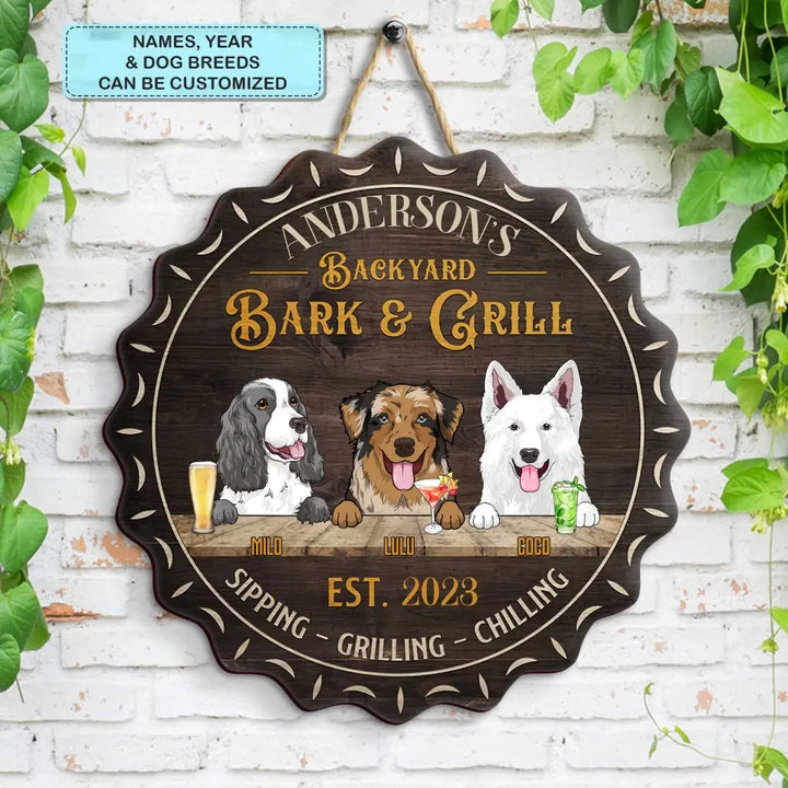 Personalized Custom Door Sign - Welcoming Gift For Dog Lover, Dog Mom, Dog Dad - Bark & Grill