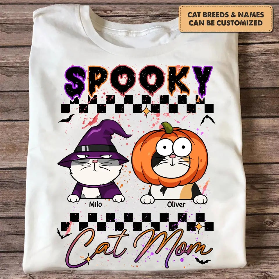 Personalized Custom T-shirt - Halloween Gift For Cat Mom, Cat Lover - Spooky Cat Mom
