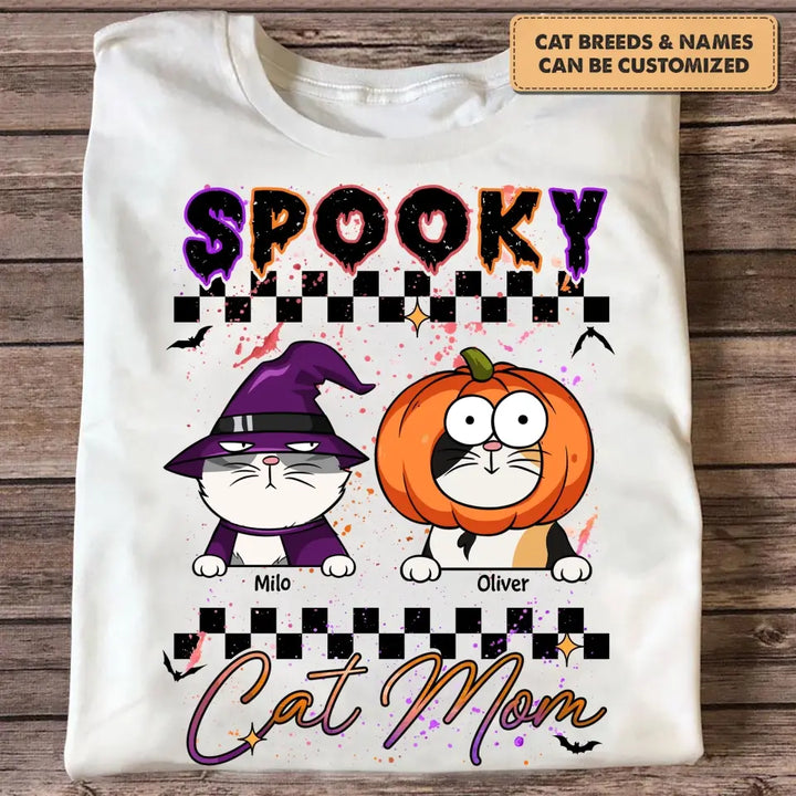 Personalized Custom T-shirt - Halloween Gift For Cat Mom, Cat Lover - Spooky Cat Mom