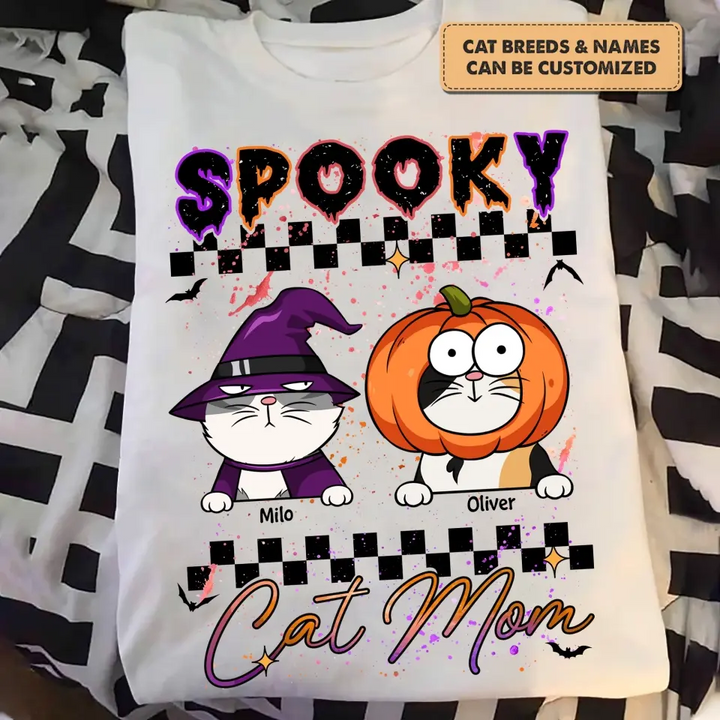 Personalized Custom T-shirt - Halloween Gift For Cat Mom, Cat Lover - Spooky Cat Mom