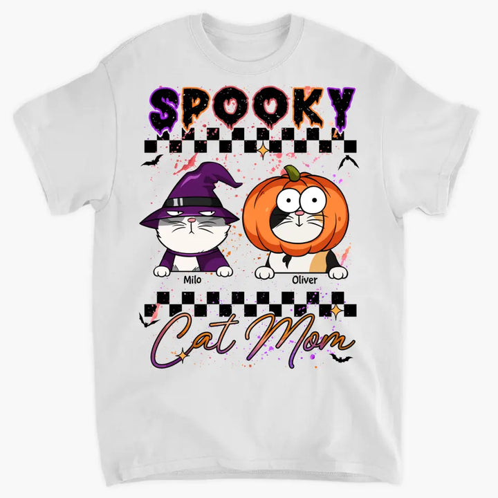 Personalized Custom T-shirt - Halloween Gift For Cat Mom, Cat Lover - Spooky Cat Mom