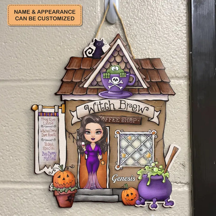 Personalized Door Sign - Halloween Gift For Friends, Family Members - Witch Brew Coffee Shop
