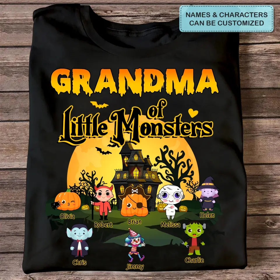 Personalized Custom T-shirt - Halloween Gift For Grandma, Mom, Grandpa, Dad, Uncle, Aunt - Grandma Of Little Monsters