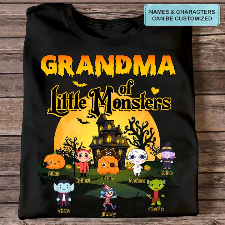Personalized Custom T-shirt - Halloween Gift For Grandma, Mom, Grandpa, Dad, Uncle, Aunt - Grandma Of Little Monsters