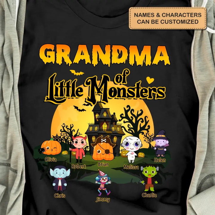 Personalized Custom T-shirt - Halloween Gift For Grandma, Mom, Grandpa, Dad, Uncle, Aunt - Grandma Of Little Monsters