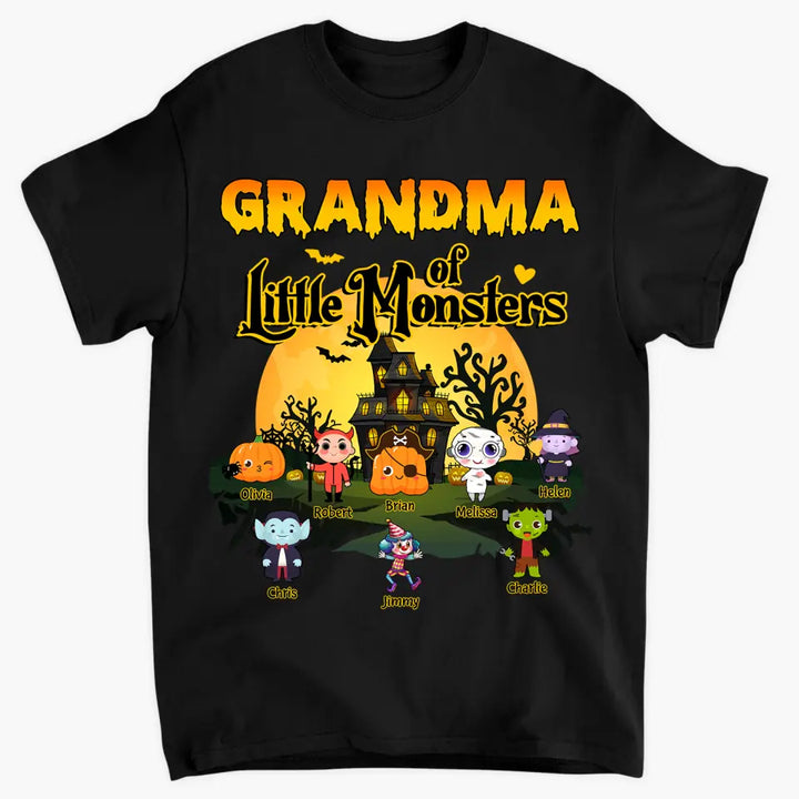Personalized Custom T-shirt - Halloween Gift For Grandma, Mom, Grandpa, Dad, Uncle, Aunt - Grandma Of Little Monsters
