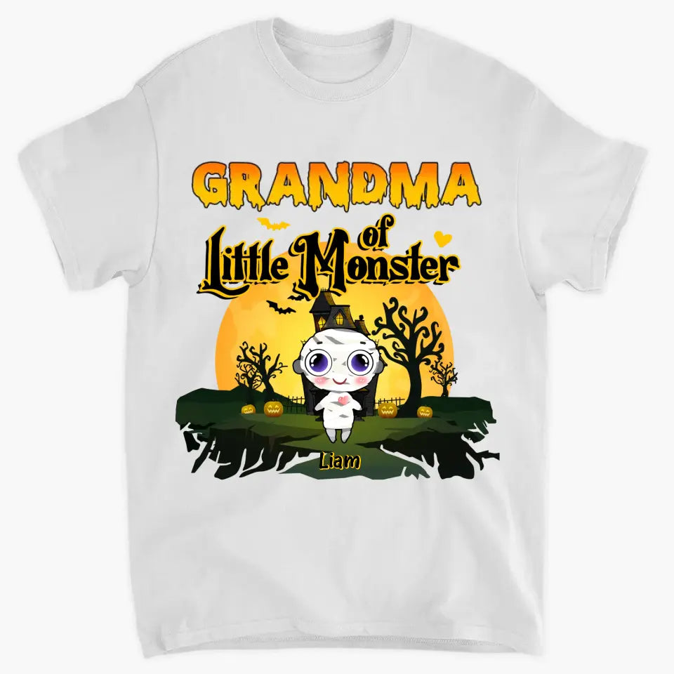 Personalized Custom T-shirt - Halloween Gift For Grandma, Mom, Grandpa, Dad, Uncle, Aunt - Grandma Of Little Monsters