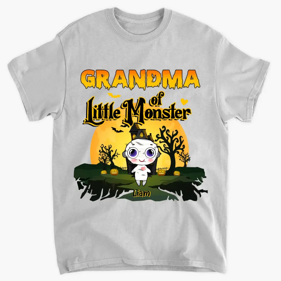 Personalized Custom T-shirt - Halloween Gift For Grandma, Mom, Grandpa, Dad, Uncle, Aunt - Grandma Of Little Monsters