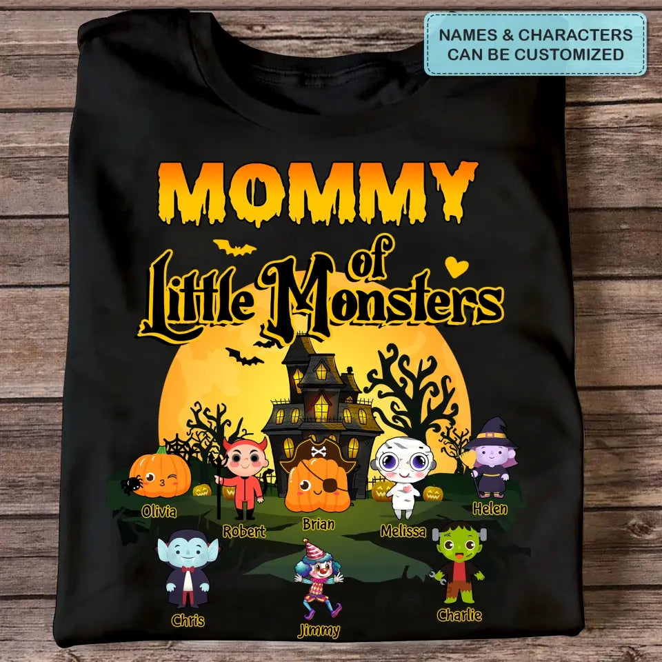 Personalized Custom T-shirt - Halloween Gift For Grandma, Mom, Grandpa, Dad, Uncle, Aunt - Grandma Of Little Monsters