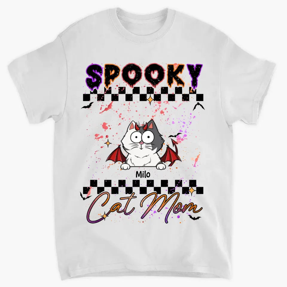 Personalized Custom T-shirt - Halloween Gift For Cat Mom, Cat Lover - Spooky Cat Mom