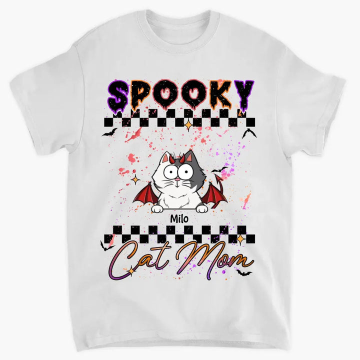 Personalized Custom T-shirt - Halloween Gift For Cat Mom, Cat Lover - Spooky Cat Mom