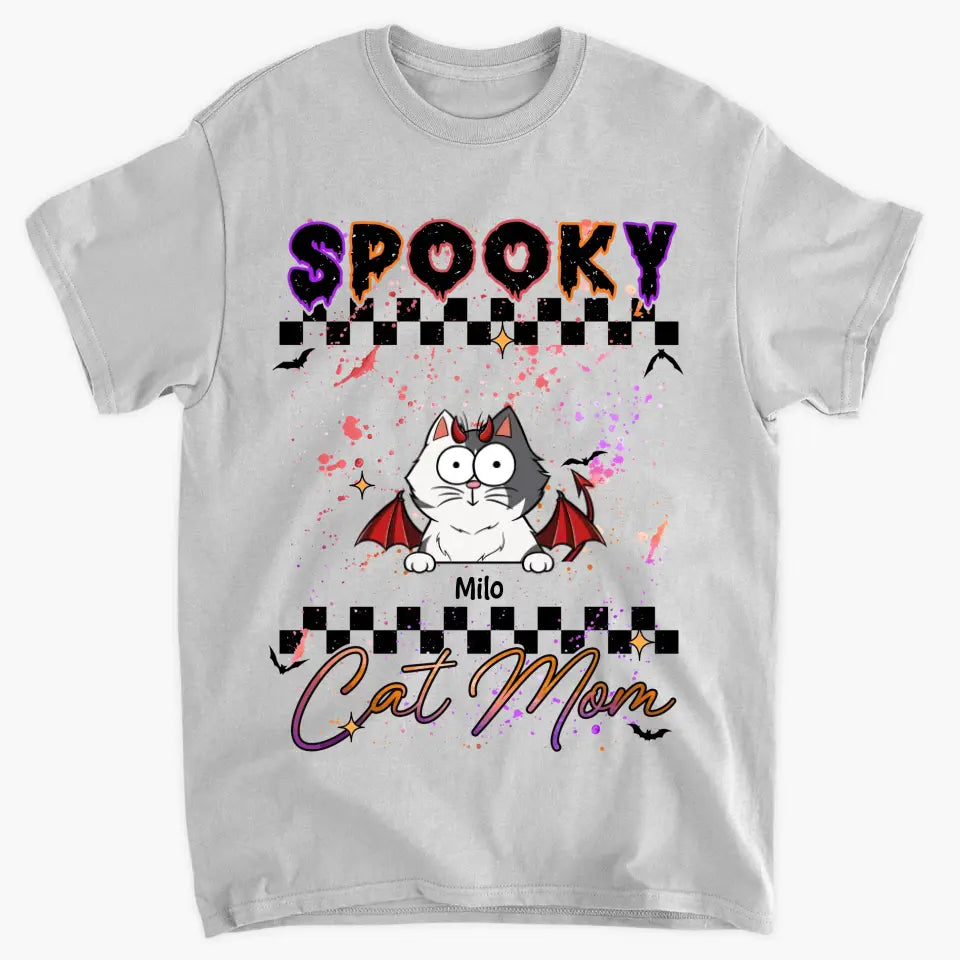 Personalized Custom T-shirt - Halloween Gift For Cat Mom, Cat Lover - Spooky Cat Mom