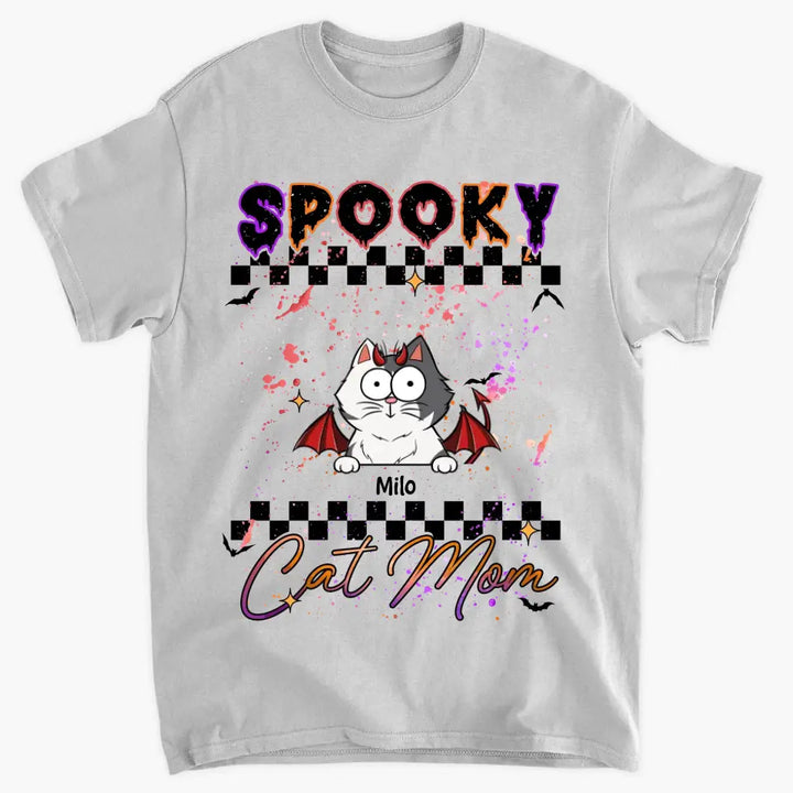 Personalized Custom T-shirt - Halloween Gift For Cat Mom, Cat Lover - Spooky Cat Mom