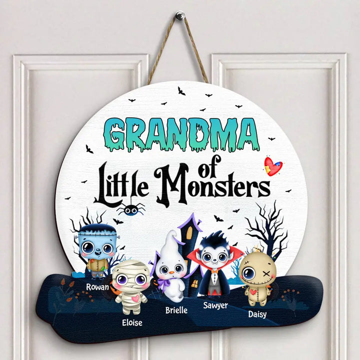 Personalized Custom Door Sign - Halloween Gift For Grandma, Mom - Grandma Of Little Monsters