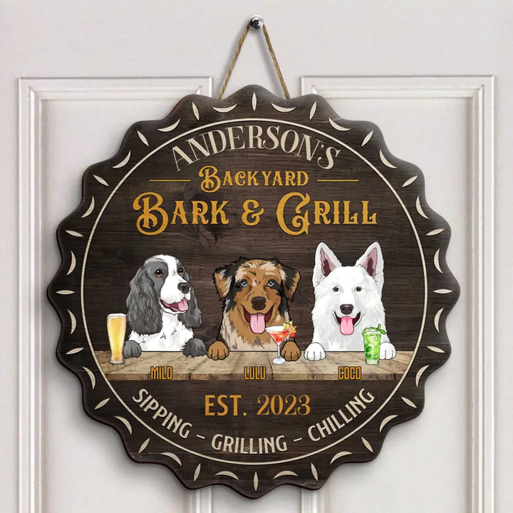 Personalized Custom Door Sign - Welcoming Gift For Dog Lover, Dog Mom, Dog Dad - Bark & Grill