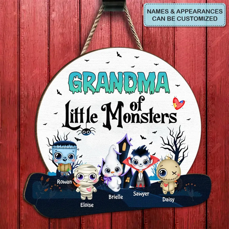 Personalized Custom Door Sign - Halloween Gift For Grandma, Mom - Grandma Of Little Monsters