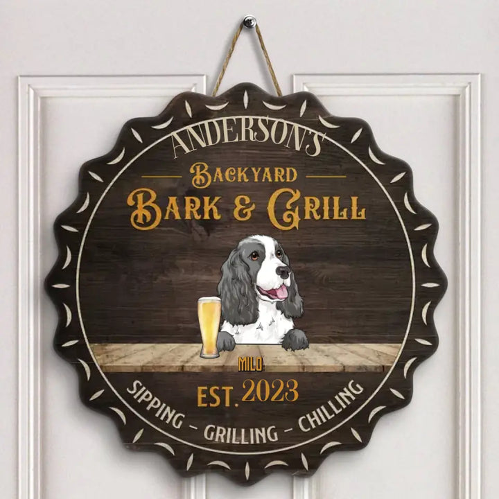 Personalized Custom Door Sign - Welcoming Gift For Dog Lover, Dog Mom, Dog Dad - Bark & Grill