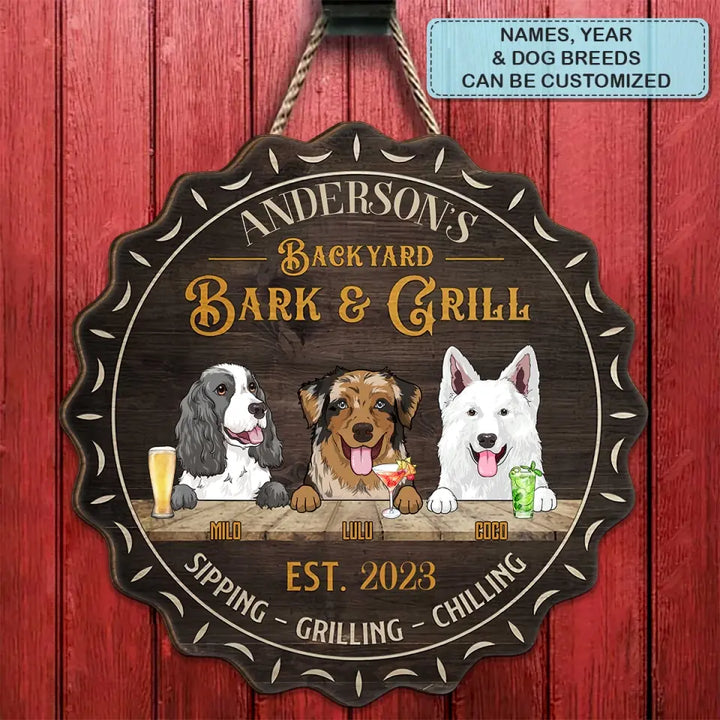 Personalized Custom Door Sign - Welcoming Gift For Dog Lover, Dog Mom, Dog Dad - Bark & Grill