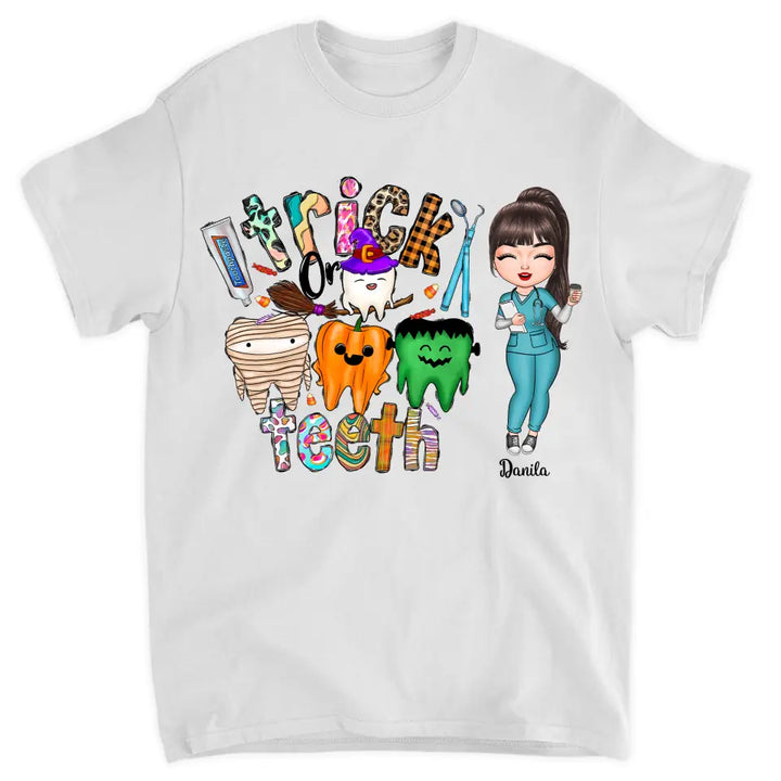 Personalized Custom T-shirt - Halloween, Appreciation Gift For Nurse, Doctor - Trick Or Teeth