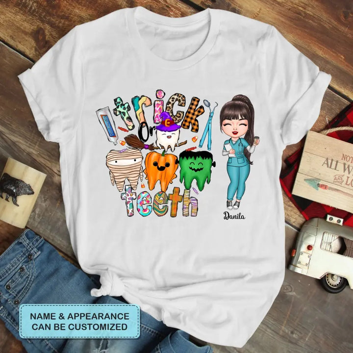 Personalized Custom T-shirt - Halloween, Appreciation Gift For Nurse, Doctor - Trick Or Teeth