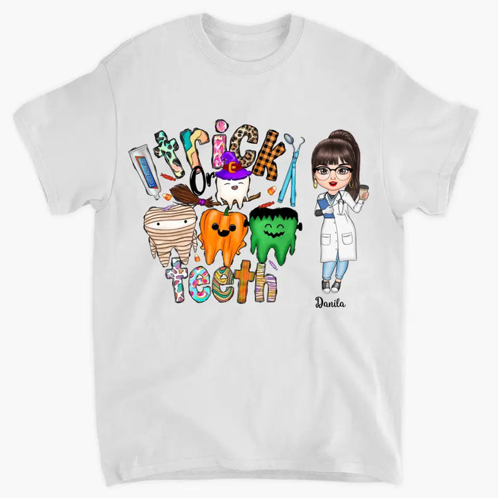 Personalized Custom T-shirt - Halloween, Appreciation Gift For Nurse, Doctor - Trick Or Teeth