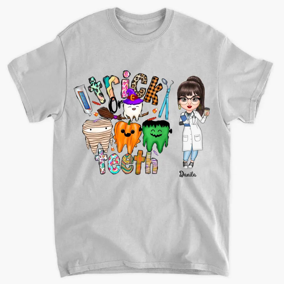 Personalized Custom T-shirt - Halloween, Appreciation Gift For Nurse, Doctor - Trick Or Teeth