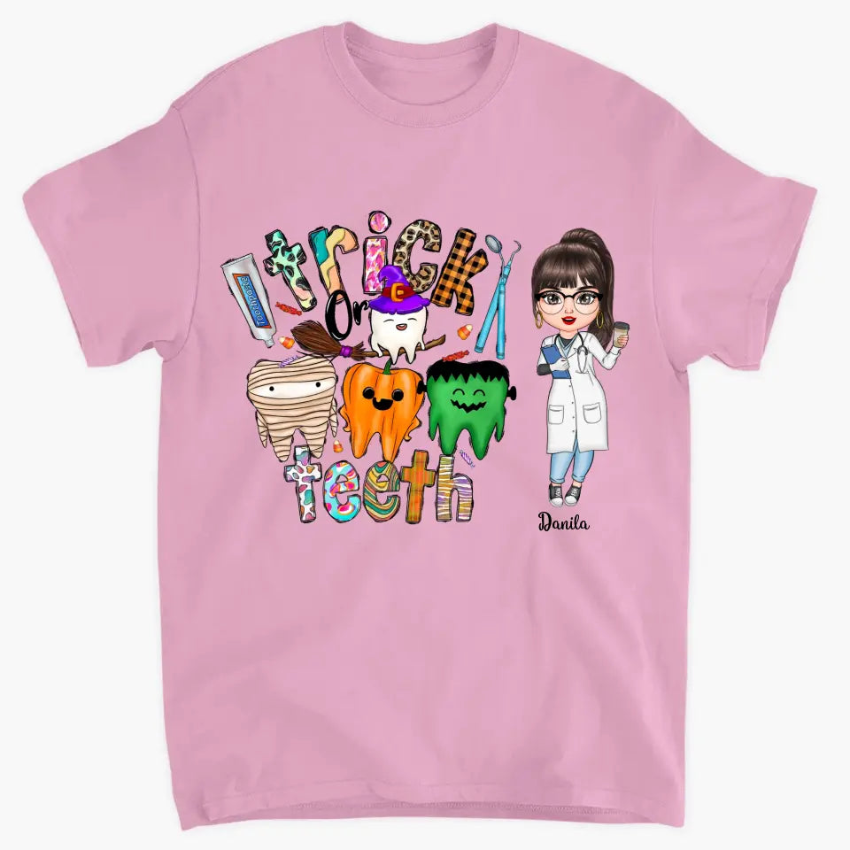Personalized Custom T-shirt - Halloween, Appreciation Gift For Nurse, Doctor - Trick Or Teeth