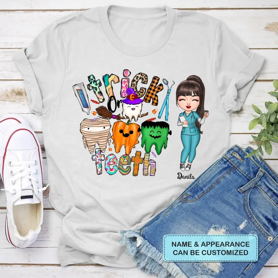 Personalized Custom T-shirt - Halloween, Appreciation Gift For Nurse, Doctor - Trick Or Teeth