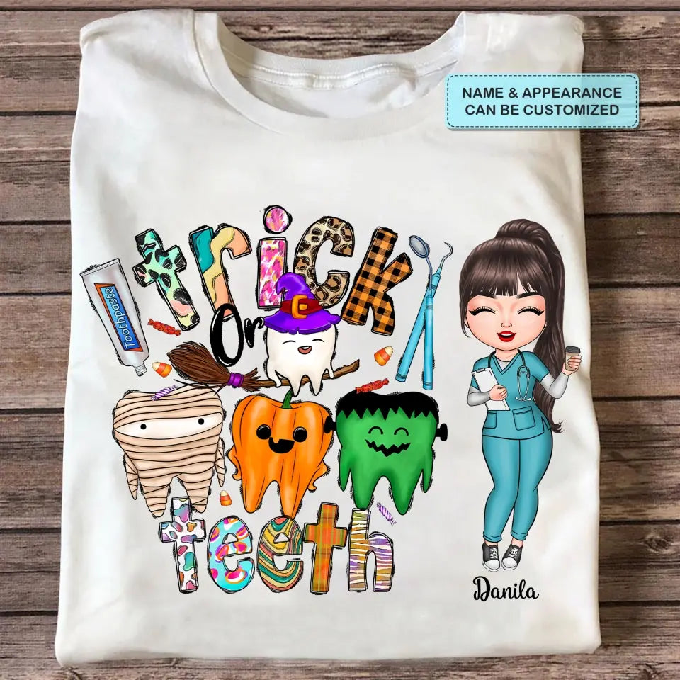 Personalized Custom T-shirt - Halloween, Appreciation Gift For Nurse, Doctor - Trick Or Teeth