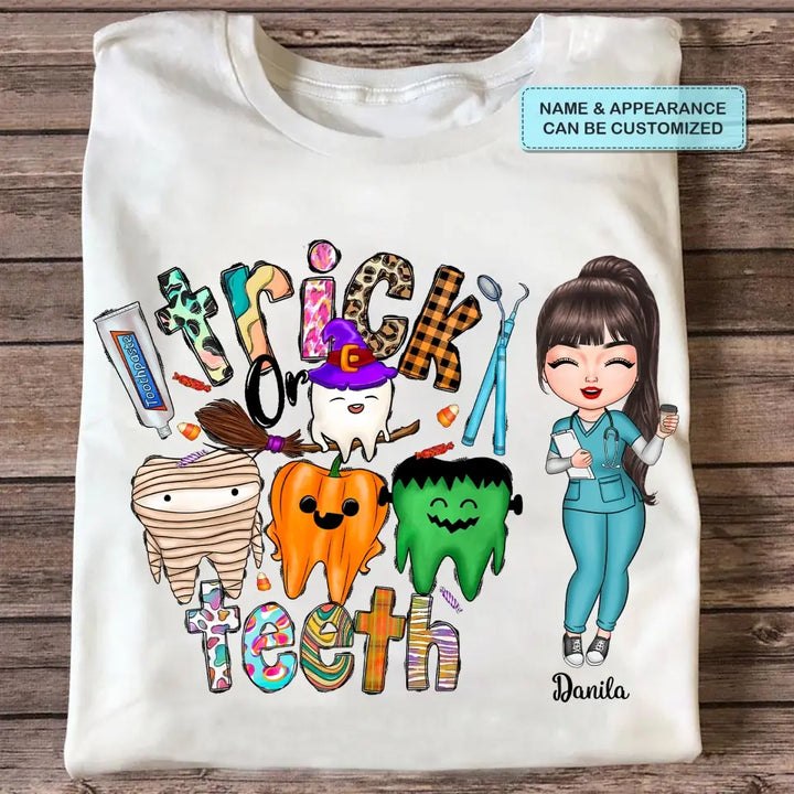 Personalized Custom T-shirt - Halloween, Appreciation Gift For Nurse, Doctor - Trick Or Teeth