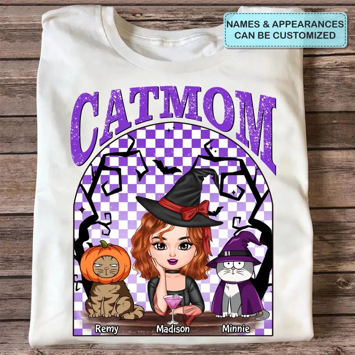 Personalized Custom T-shirt - Halloween Gift For Cat Mom, Cat Lover - Cat Mom Witch