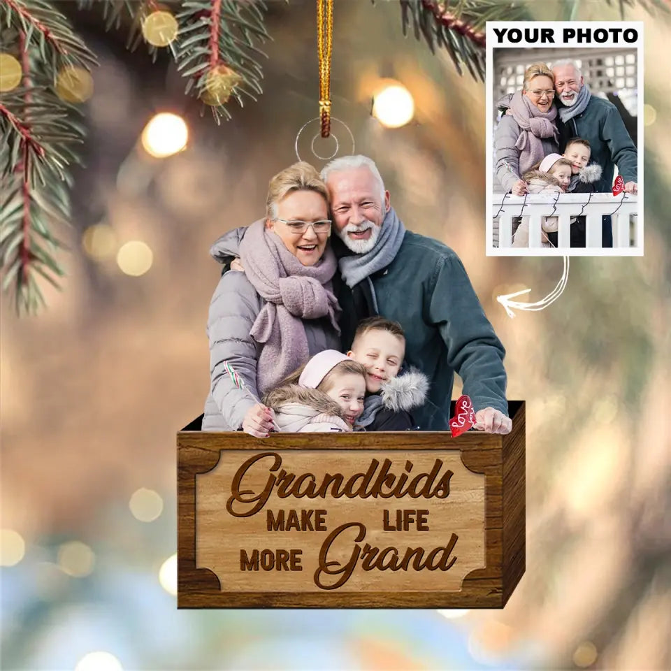 Personalized Custom Photo Mica Ornament - Christmas Gift For Family Members, Husband, Wife, Grandpa, Grandma, Mom, Dad, Grandkid - Grandkids Make Life More Grand AGCKH021