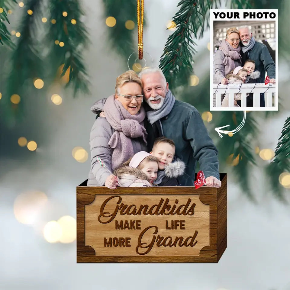 Personalized Custom Photo Mica Ornament - Christmas Gift For Family Members, Husband, Wife, Grandpa, Grandma, Mom, Dad, Grandkid - Grandkids Make Life More Grand AGCKH021