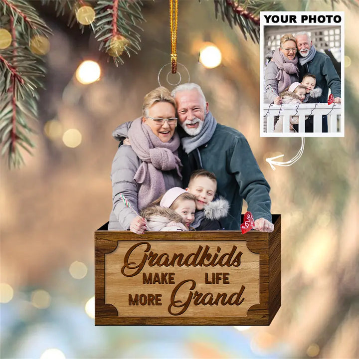 Personalized Custom Photo Mica Ornament - Christmas Gift For Family Members, Husband, Wife, Grandpa, Grandma, Mom, Dad, Grandkid - Grandkids Make Life More Grand AGCKH021