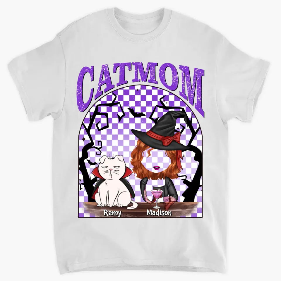 Personalized Custom T-shirt - Halloween Gift For Cat Mom, Cat Lover - Cat Mom Witch