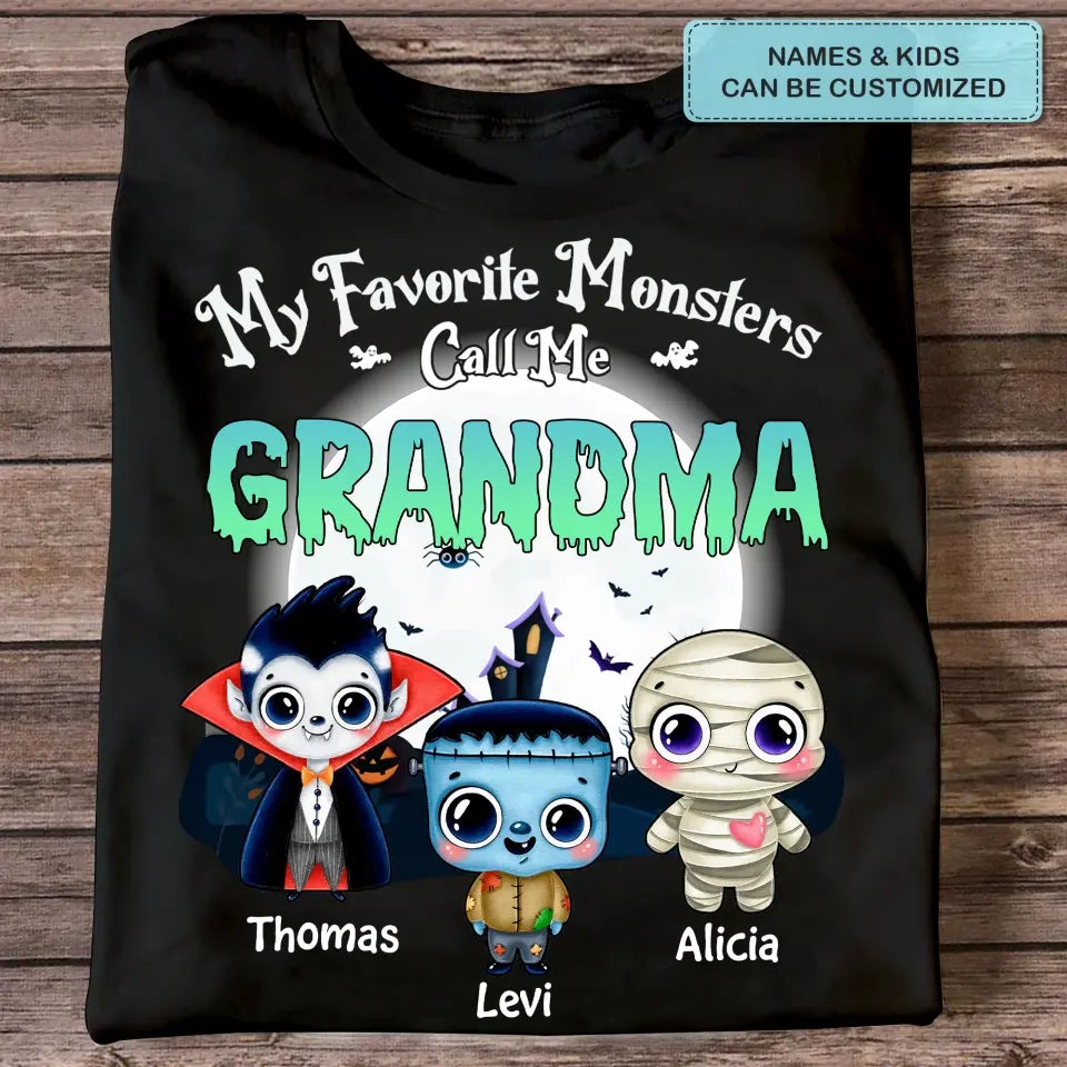 Personalized Custom T-shirt - Halloween, Appreciation Gift For Grandma - My Favorite Monsters Call Me Grandma